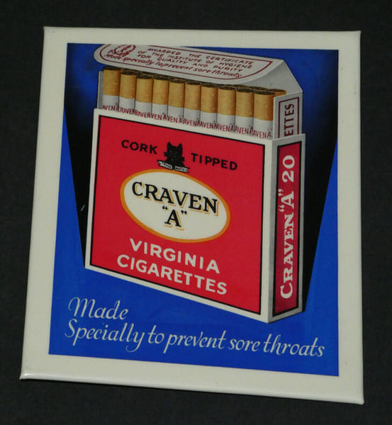 T&ocirc;le &eacute;maill&eacute;e Cigarettes Craven A ann&eacute;es 30 objet publicitaire. 