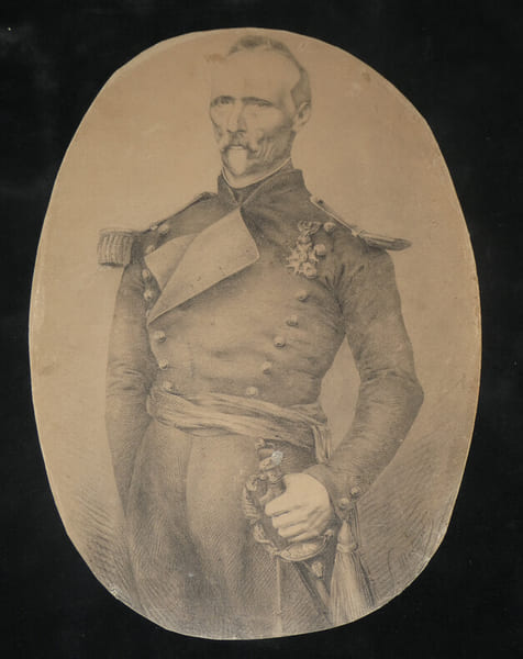 Dessin au crayon sign&eacute; - Portrait d'un militaire d&eacute;cor&eacute; - XIX&egrave;me. Anonyme