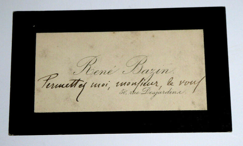 Ren&eacute; BAZIN - Carte de visite autographe. Ren&eacute; Bazin