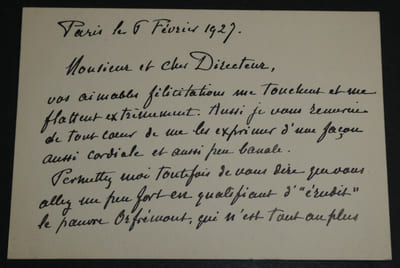René-Xavier PRINET - CARTE-LETTRE AUTOGRAPHE SIGNÉE AU DIRECTEUR, Paris, 1927