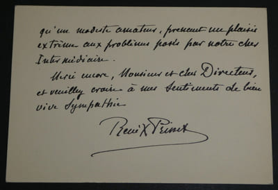 René-Xavier PRINET - CARTE-LETTRE AUTOGRAPHE SIGNÉE AU DIRECTEUR, Paris, 1927
