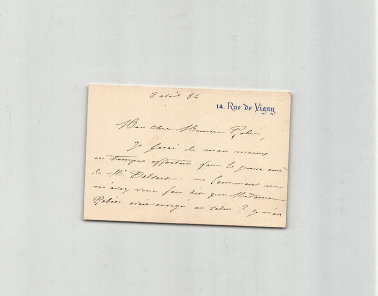Alexandre Cabanel - Carte lettre autographe sign&eacute;e - 1884. Alexandre Cabanel