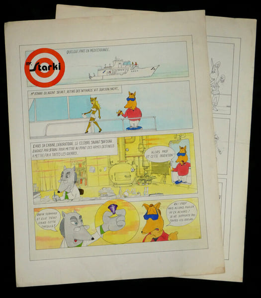 Deux tr&egrave;s belles et grandes planches originales BD Mr Starki. 