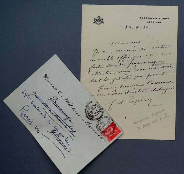 Louis FRANCHET D'ESP&Egrave;REY - LETTRE AUTOGRAPHE SIGN&Eacute;E A C. MELCHIOR-BONNET, 1934. Louis FRANCHET D'ESP&Egrave;REY