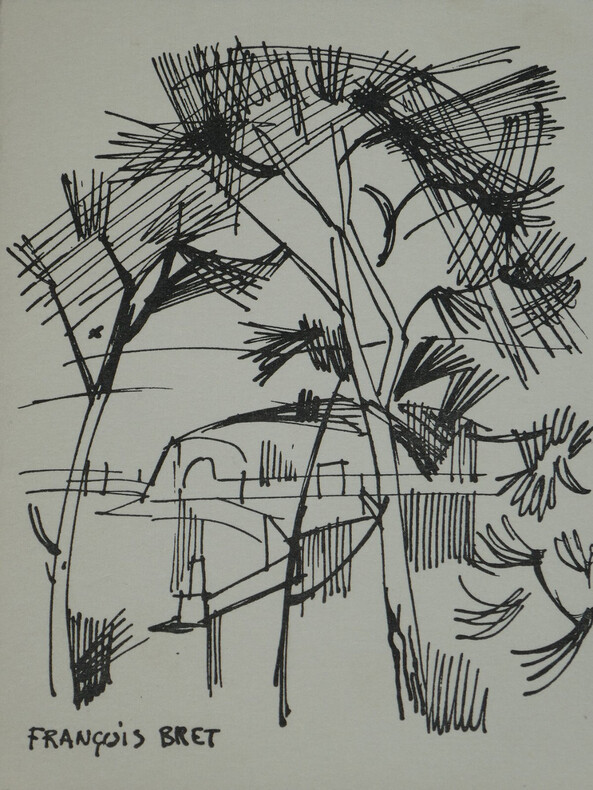 Fran&ccedil;ois Bret, peintre fran&ccedil;ais - Belle carte de vœux autographe sign&eacute;e - 1960. Fran&ccedil;ois Bret