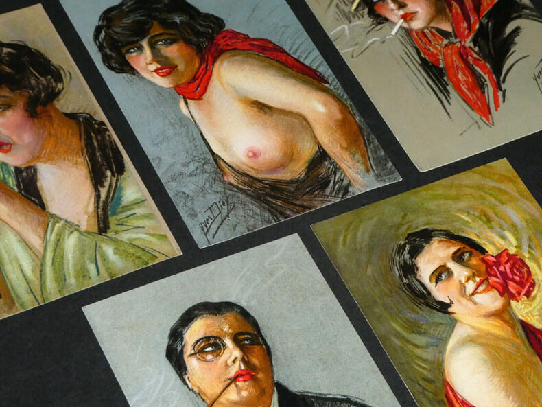 5 Cartes postales portraits de femmes curiosa sign&eacute;es Yves Die&yuml; dit Thiey. Yves Die&yuml; dit Thiey