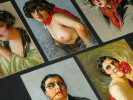 5 Cartes postales portraits de femmes curiosa sign&eacute;es Yves Die&yuml; dit Thiey. Yves Die&yuml; dit Thiey