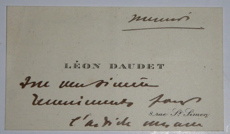 CARTE DE VISITE AUTOGRAPHE SIGNEE. L&eacute;on Daudet