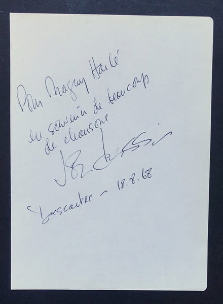 Joe DASSIN - Feuille sign&eacute;e et d&eacute;dicac&eacute;e &agrave; un tiers, 1968. Joe Dassin