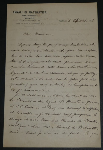Giuseppe Jung - Lettre autographe sign&eacute;e &agrave; Charles-Ange Laisant, Milano - 1898. Giuseppe Jung