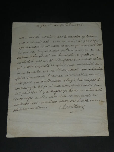 Michel Chamillart - LETTRE autographe SIGN&Eacute;E, prot&eacute;g&eacute; de Mme de Maintenon, 1715. Michel Chamillart
