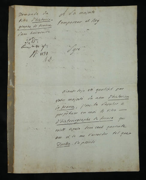 Louis-Pierre Anquetil - Lettre autographe sign&eacute;e &agrave; l'Empereur Napol&eacute;on Ier 1806. Louis-Pierre Anquetil