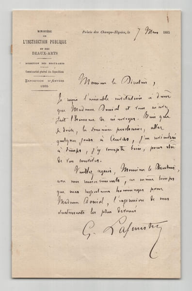 Georges Lafenestre - Lettre autographe sign&eacute;e - 1885. Georges Lafenestre