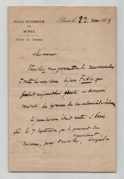 Gabriel Auguste Daubr&eacute;e - Lettre autographe sign&eacute;e &agrave; Monsieur Duclaux - 1883. Gabriel Auguste Daubr&eacute;e