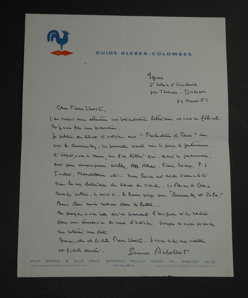 Simon ARBELLOT - LETTRE AUTOGRAPHE SIGN&Eacute;E &Agrave; Pierre LHOSTE - Curnonsky - 1965. Simon ARBELLOT