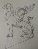 Griffon d'angle d'un fronton dorique - Dessin original sign&eacute; &agrave; l'encre vers 1930. Louis Henri Laffill&eacute;e