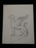 Griffon d'angle d'un fronton dorique - Dessin original sign&eacute; &agrave; l'encre vers 1930. Louis Henri Laffill&eacute;e
