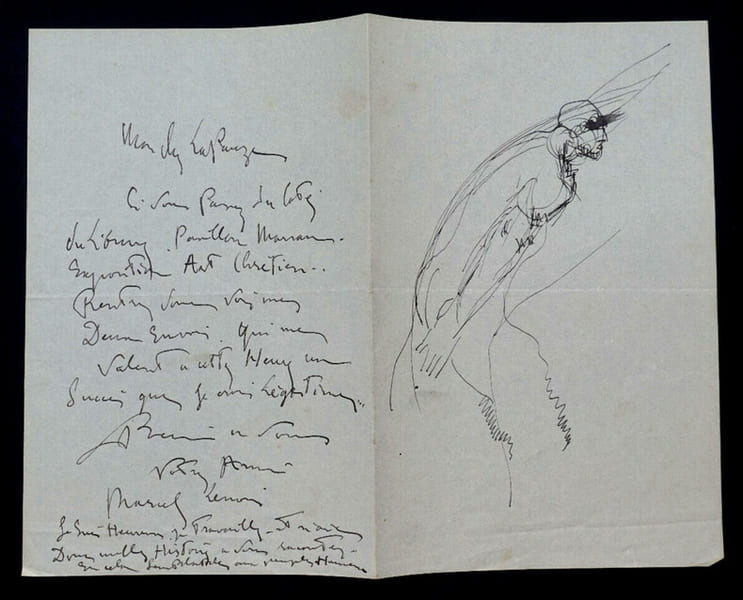 Marcel LENOIR - LETTRE AUTOGRAPHE SIGN&Eacute;E AVEC DESSIN ORIGINAL &Agrave; Henry LAPAUZE. Marcel Lenoir