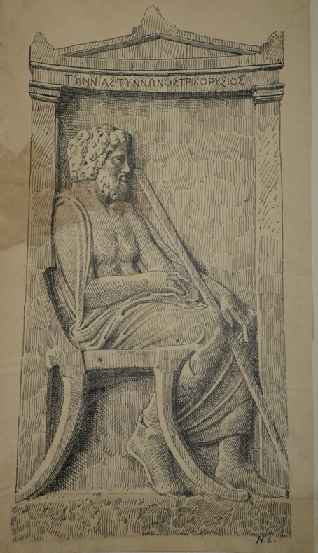 Dessin original sign&eacute; - St&egrave;le fun&eacute;raire du IVe si&egrave;cle. Louis Henri Laffill&eacute;e