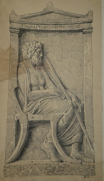 Dessin original sign&eacute; - St&egrave;le fun&eacute;raire du IVe si&egrave;cle. Louis Henri Laffill&eacute;e
