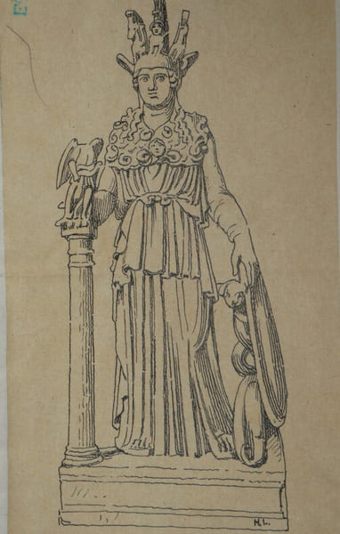 Figure de Minerve au Mus&eacute;e d'Ath&egrave;nes - Dessin original sign&eacute;. Louis Henri Laffill&eacute;e