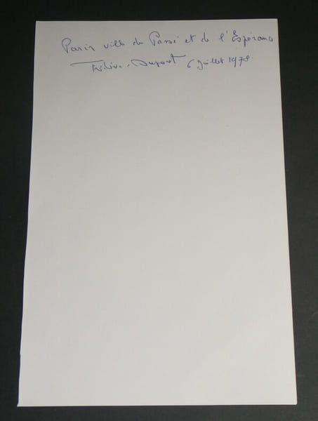 Fr&eacute;d&eacute;ric DUPONT - Pens&eacute;e autographe sign&eacute;e sur Paris 1978 1 page. Fr&eacute;d&eacute;ric DUPONT