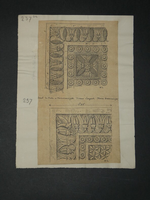 Dessin original sign&eacute; - Dallage seuil de porte au Palais de Sargon (Mus&eacute;e du Louvre). Louis Henri Laffill&eacute;e