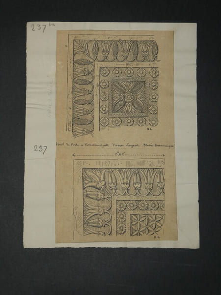 Dessin original sign&eacute; - Dallage seuil de porte au Palais de Sargon (Mus&eacute;e du Louvre). Louis Henri Laffill&eacute;e
