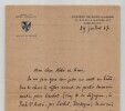 Pie Raymond R&eacute;gamey. Lettre autographe sign&eacute;e &agrave; l'Abb&eacute; Morel, 1947. Pie Raymond R&eacute;gamey
