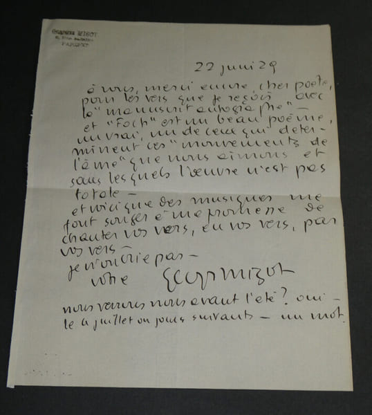Georges MIGOT - Compositeur - LETTRE AUTOGRAPHE SIGN&Eacute;E - FOCH - 1929. Georges MIGOT