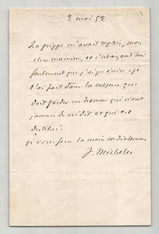 Jules Michelet - Lettre autographe sign&eacute;e et copie de lettre - 1852. Jules Michelet