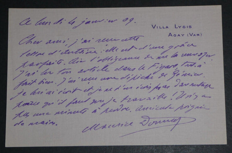 Maurice DONNAY, Auteur dramatique - CARTE-LETTRE AUTOGRAPHE SIGN&Eacute;E, 1909. Maurice DONNAY
