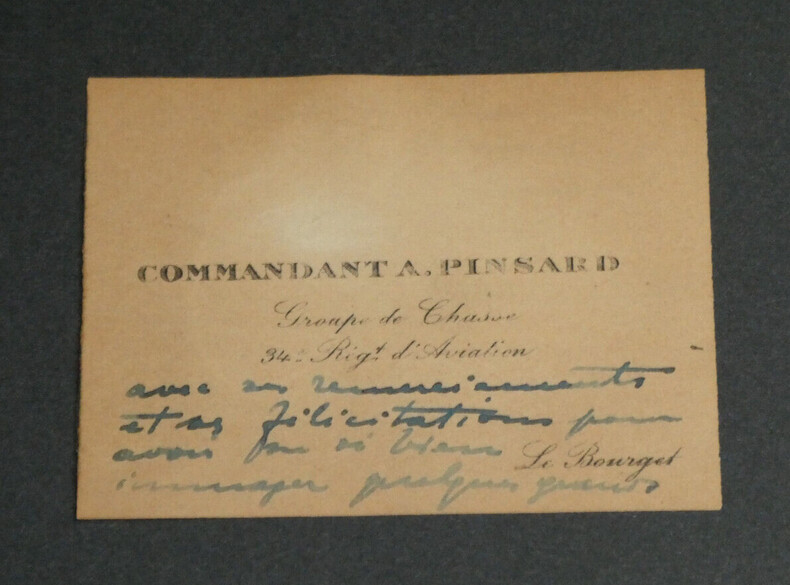 Armand PINSARD - CARTE DE VISITE AUTOGRAPHE SIGN&Eacute;E - GUERRE 14/18. Commandant Armand PINSARD
