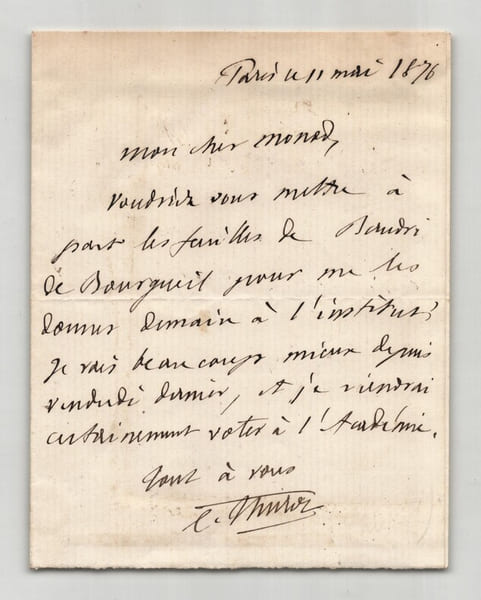 Charles Thurot - Lettre autographe sign&eacute;e &agrave; Gabriel Monod - 1876. Charles Thurot