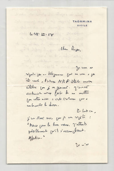 Roger Peyrefitte - Lettre autographe sign&eacute;e &agrave; Roger Nimier - 1966. Roger Peyrefitte