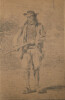 Dessin original au crayon - Homme rural tenant une b&ecirc;che, XIXe si&egrave;cle. Anonyme