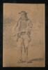 Dessin original au crayon - Homme rural tenant une b&ecirc;che, XIXe si&egrave;cle. Anonyme