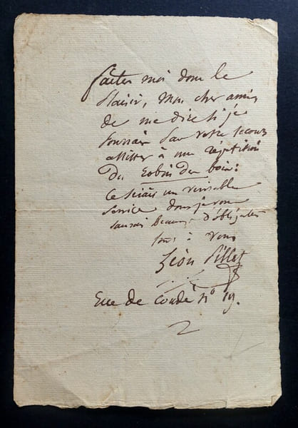 LETTRE AUTOGRAPHE SIGN&Eacute;E, A PROPOS D'UNE DEMANDE. L&eacute;on Pillet