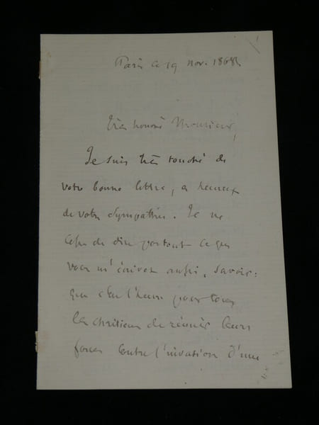 Lettre autographe sign&eacute;e d'Alphonse Gratry – Ath&eacute;isme, d&eacute;cadence morale et Henri Perreyve, Paris 1868. Alphonse GRATRY