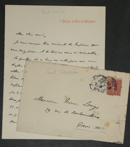 Paul HERVIEU - LETTRE AUTOGRAPHE SIGN&Eacute;E &agrave; Pierre Lou&yuml;s, 1906. Paul Hervieu