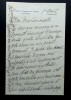 EPOUSE DU MARECHAL Hubert LYAUTEY - LETTRE AUTOGRAPHE SIGN&Eacute;E, INFIRMERIE 1925. &Eacute;pouse du Mar&eacute;chal Hubert LYAUTEY (In&egrave;s de Bourgoing)