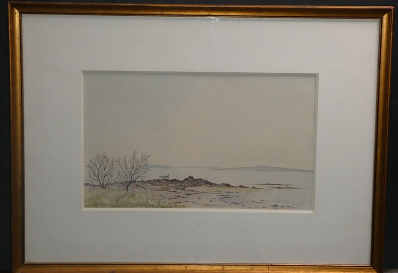 Le Golfe du Morbihan pr&egrave;s de Cadouarn - Aquarelle encadr&eacute;e et sign&eacute;e - M. Le Rol. M. Le Rol
