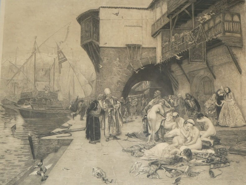 Tr&egrave;s grande Eau-forte - "F&acirc;cheuse aventure" par Mathey-Doret d'apr&egrave;s Delort. Armand-&Eacute;mile Mathey-Doret d'apr&egrave;s Charles &Eacute;douard Delort