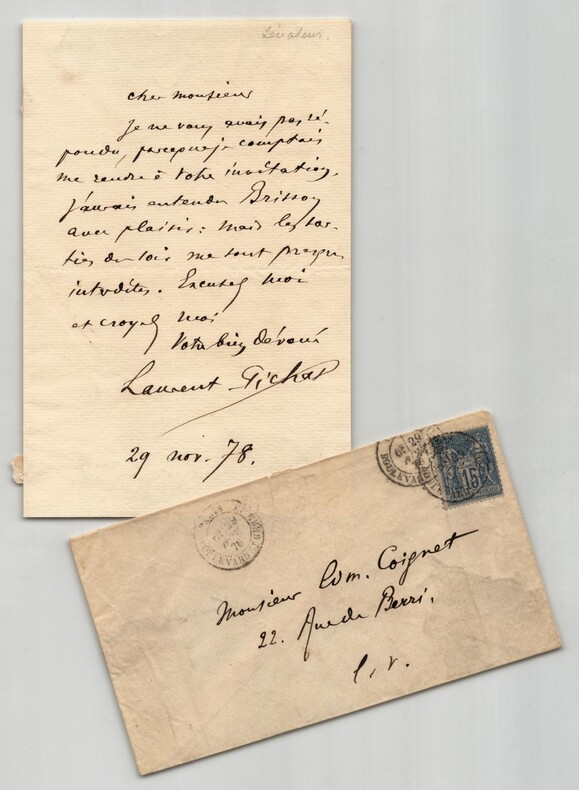 L&eacute;on Laurent-Pichat - Lettre autographe sign&eacute;e - 1878. L&eacute;on Laurent-Pichat