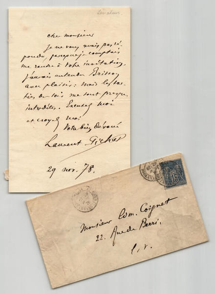 L&eacute;on Laurent-Pichat - Lettre autographe sign&eacute;e - 1878. L&eacute;on Laurent-Pichat