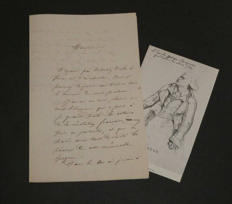 Joseph Ars&egrave;ne Danton - Lettre autographe sign&eacute;e - R&eacute;volution fran&ccedil;aise - 1841. Joseph Ars&egrave;ne Danton