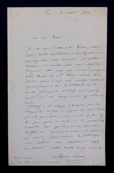 Albert LENOIR - LETTRE AUTOGRAPHE SIGN&Eacute;E &Agrave; l'architecte Hippolyte DURAND 18[37]. Albert LENOIR