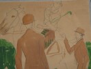 Dessin Aquarelle Sign&eacute; &Eacute;cole fran&ccedil;aise d&eacute;but XXe Jockey sur le champ de course. &Eacute;cole fran&ccedil;aise