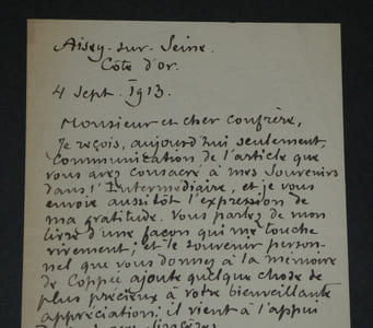 Claude Couturier - Lettre autographe signée - François Coppée - 1913