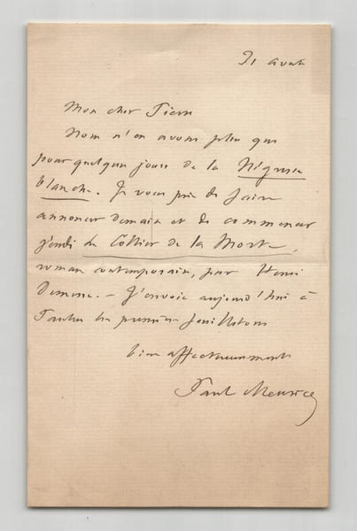 Paul Meurice - Lettre autographe sign&eacute;e - Henri Demesse - Presse & Litt&eacute;rature. Paul Meurice